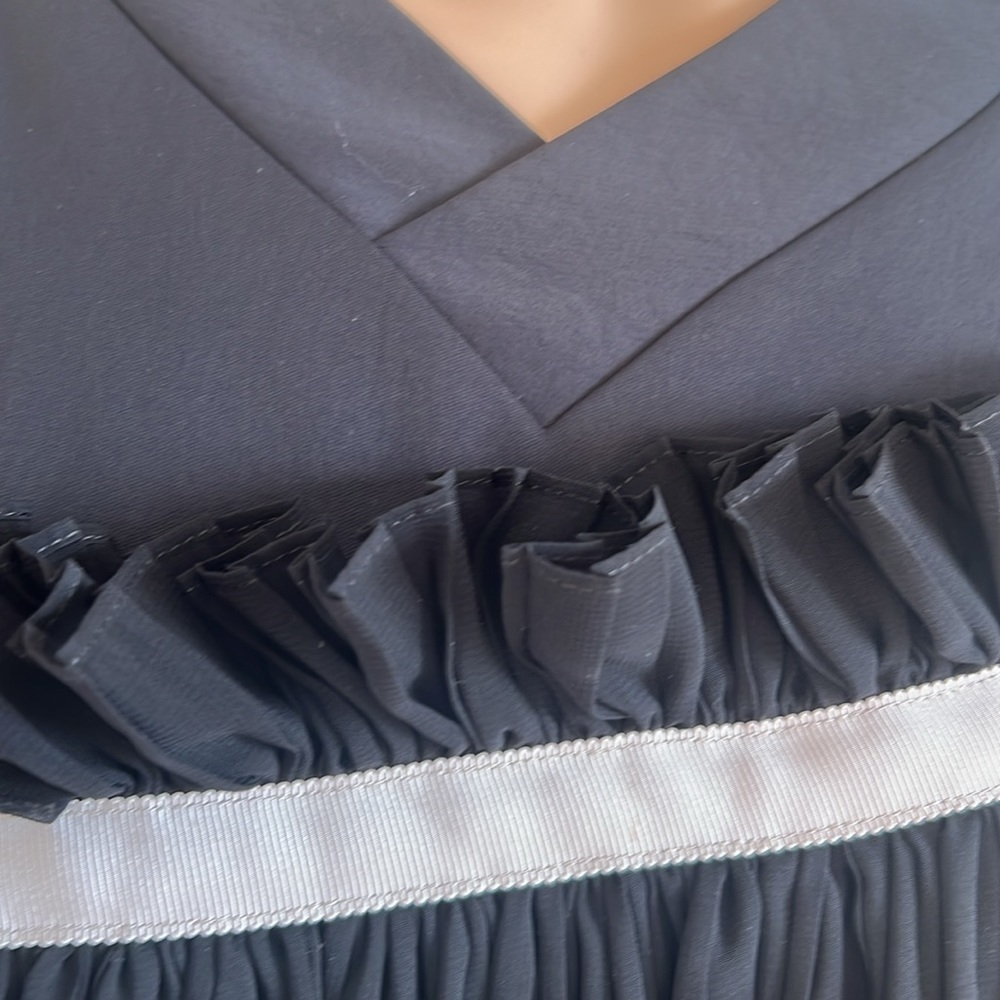 ADEAM Black V-Neck Short Sleeve Pleated Asymmetric Hem Long Tent Dress M - Picture 16 of 16
